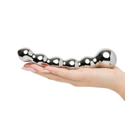 Dobbelt, tung st�ldildo med 6 kugler, 18cm