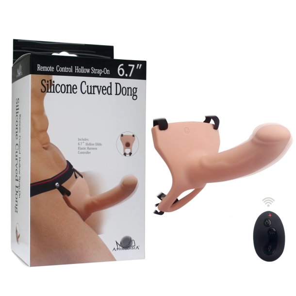 Strap-on s�t m. vibrerende hul dildo 17cm