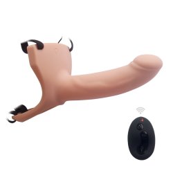 Strap-on s�t m. vibrerende hul dildo 17cm