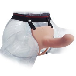 Strap-on s�t m. vibrerende hul dildo 17cm