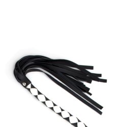 Flogger pisk i sort/hvidt med langt h�ndtag 