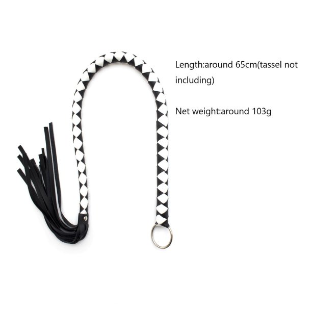 Flogger pisk i sort/hvidt med langt h�ndtag 