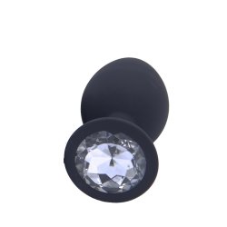 Sort silikone buttplug hvid perle, medium