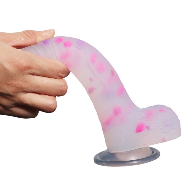 Jelly dildo m. sugekop 18cm, multifarvet 