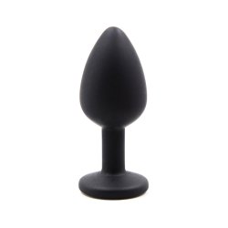 Sort silikone buttplug hvid perle, medium