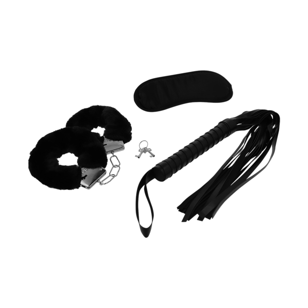 INTENSE - FETISH EROTIC PLAYSET 1 WITH HANDCUFFS, BLIND MASK AND FLOGGER