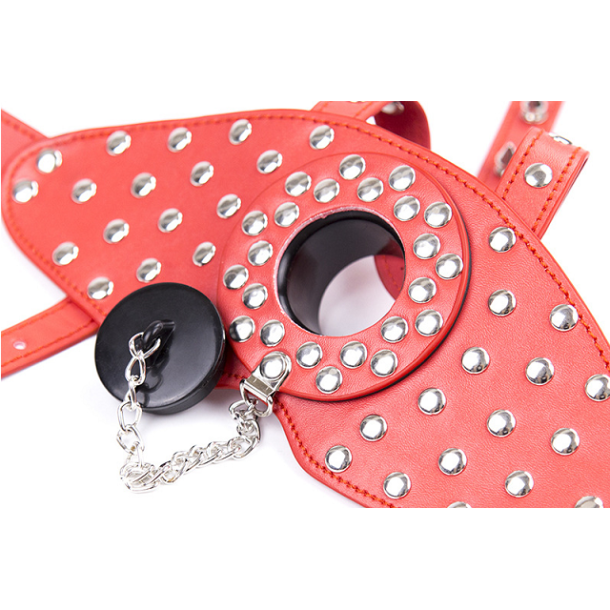 SM maske m. rem og prop gag r�d/sort