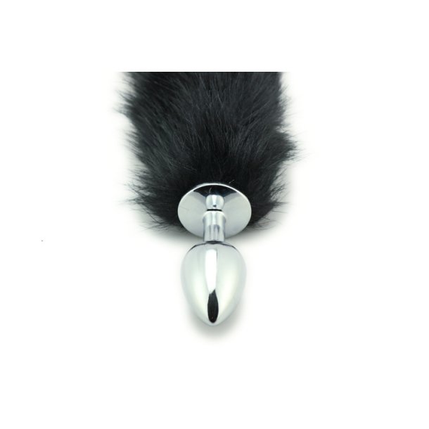 St�l buttplug med hale, sort