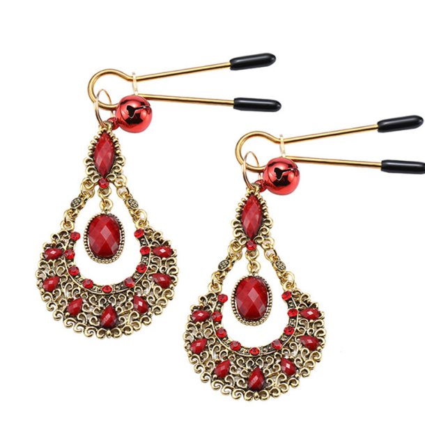 Brystsmykker 2 stk guld/r�d pynt