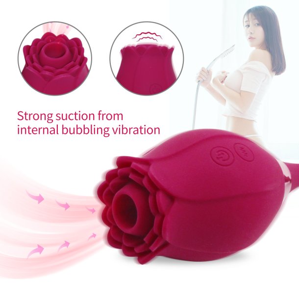 Rose klitoris luftstimulator og vibrator 2-i-1