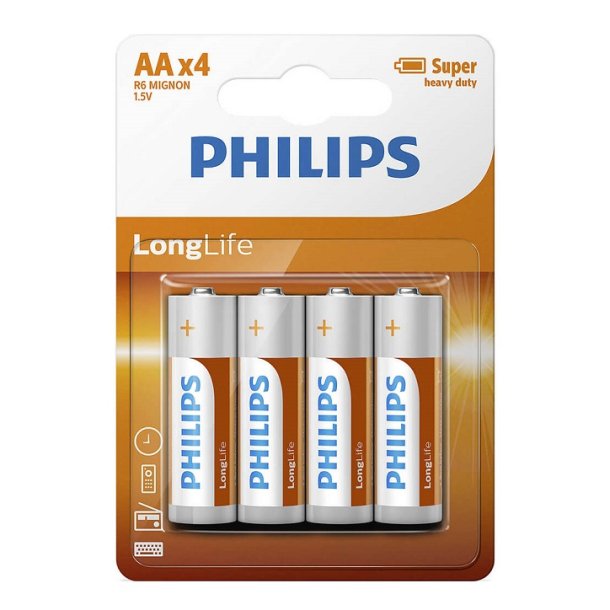 Philips longlife AA batteri (R6L4B/10) 4 stk