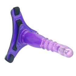 Harness m. vibrerende dildo 20cm, lilla