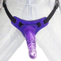 Harness m. vibrerende dildo 20cm, lilla