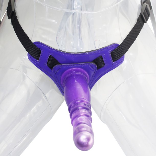 Harness m. vibrerende dildo 20cm, lilla