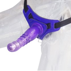 Harness m. vibrerende dildo 20cm, lilla