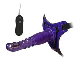 Harness m. vibrerende dildo 20cm, lilla