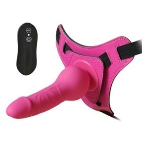 Harness m. vibrations dildo og remote 14cm