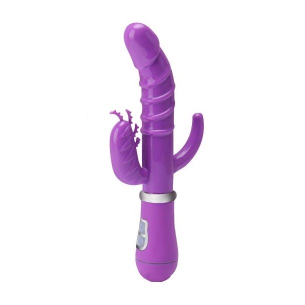 Vagina, anal &amp; klitoris vibrator 3-i-1, lilla