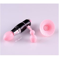 Silikonevibrator inkl. 3 hoveder, sort/pink