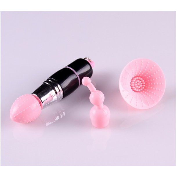 Silikonevibrator inkl. 3 hoveder, sort/pink