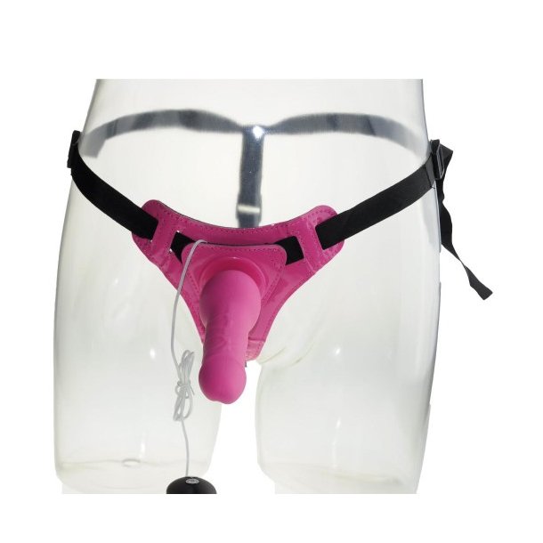 Harness m. vibrations dildo og remote 14cm