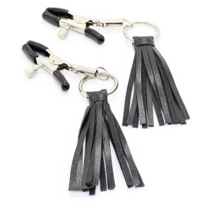 Bryst smykke 2 stk. l�der - sort/s�lv