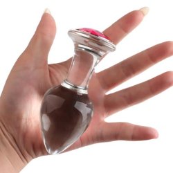 Glas analplug shiny red diamond