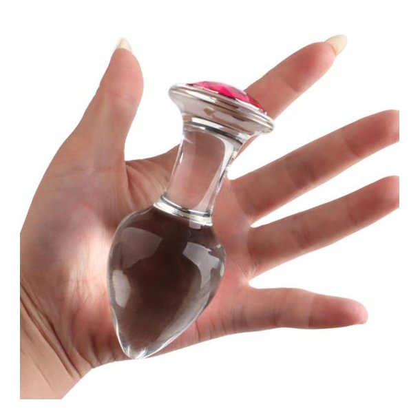 Glas analplug shiny red diamond