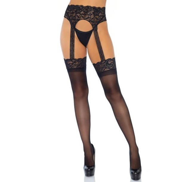 Leg Avenue opaque stockings lace garter belt one size
