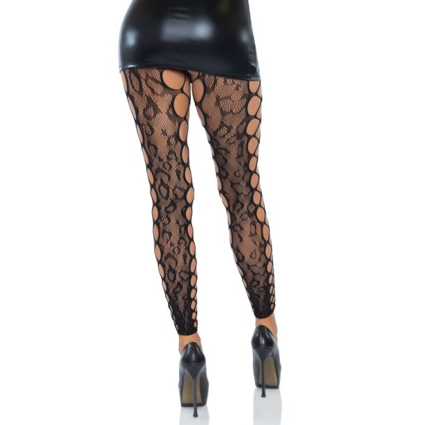 Leg Avenue leopard lace crotchless net tights one size