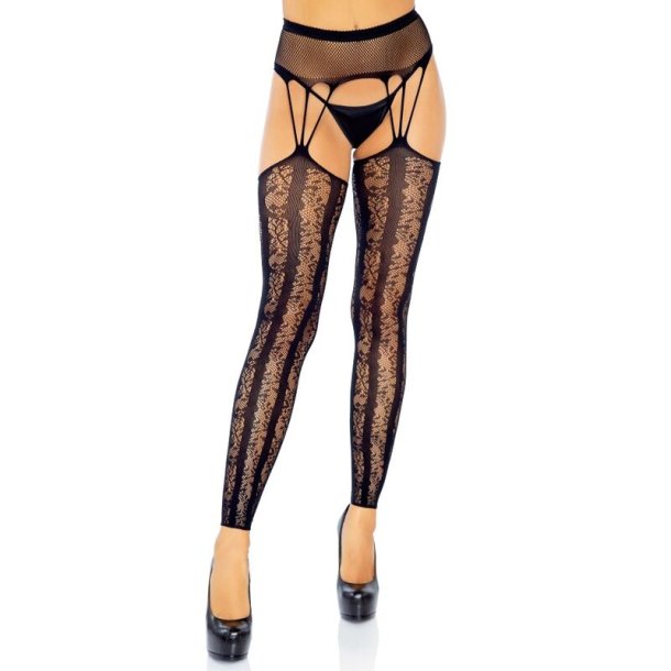 Leg Avenue striped lace stockings fishnet details one size