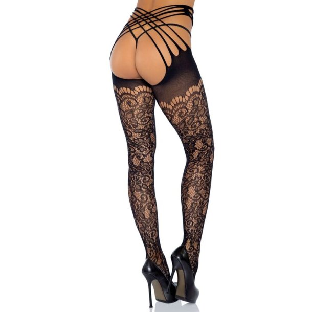 Leg Avenue strappy open back crotchless tights one size