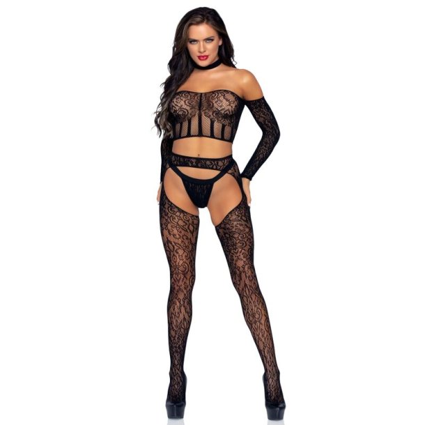Leg Avenue 3 styk. blondesort top undert�js s�t one size