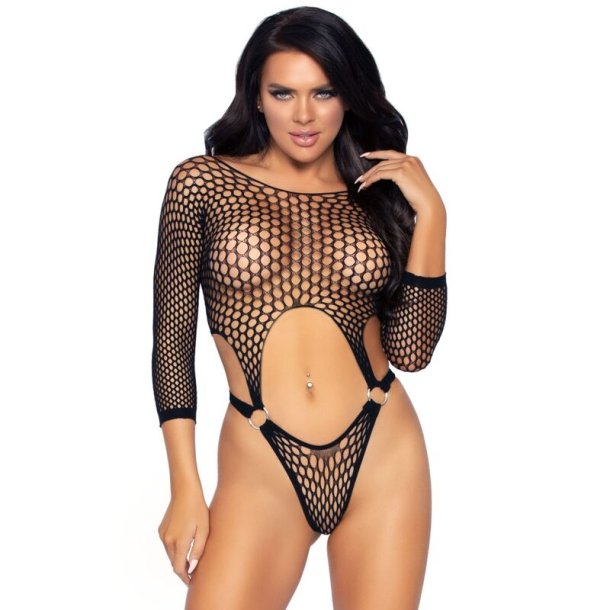 Leg Avenue sort bodysuit med thong one size 