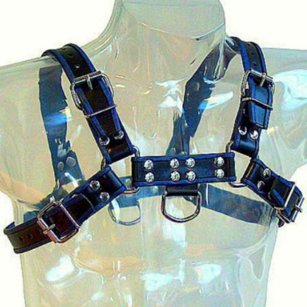 Leather Body bryst bulldog harness sort/bl�t l�der