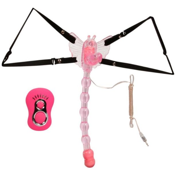 Baile butterfly strap-on vibrator double stimulates pink