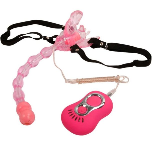 Baile butterfly strap-on vibrator double stimulates pink