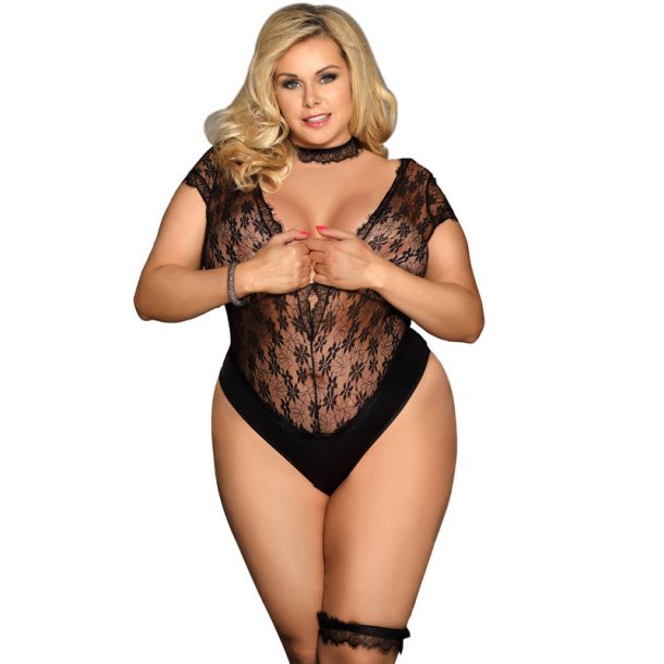 Subblime teddy med str�mpeb�nd/halsk�de queen plus