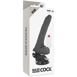 Basecock realistisk vibrator m. remote sort 19 cm