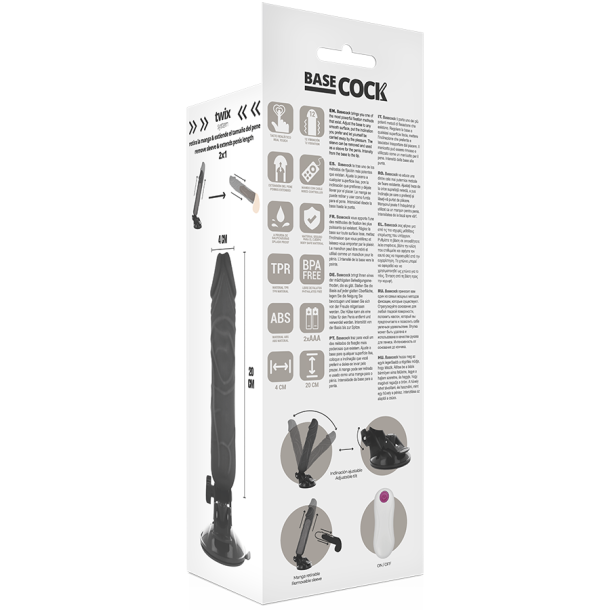 Basecock realistisk vibrator m. remote sort 20 cm