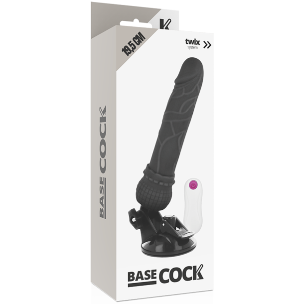 Basecock realistisk vibrator m. remote sort 19,5 cm