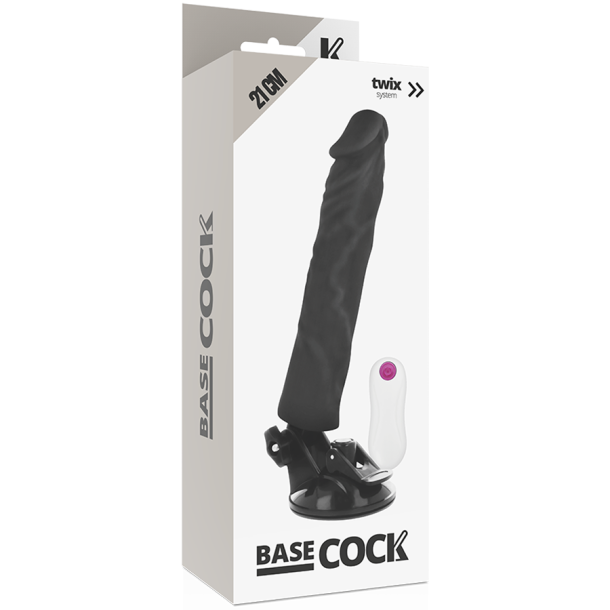 Basecock realistisk vibrator m. remote sort 21 cm
