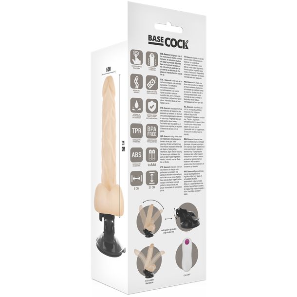 Basecock realistisk vibrator m. remote lys 21 cm