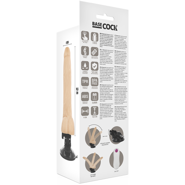 Basecock realistisk vibrator m. remote lys 18,5 cm