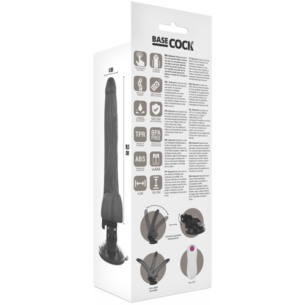 Basecock realistisk vibrator m. remote sort 18,5 cm