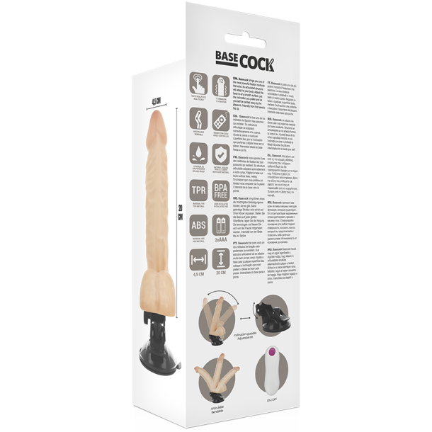 Basecock realistisk vibrator m. remote lys 20 cm