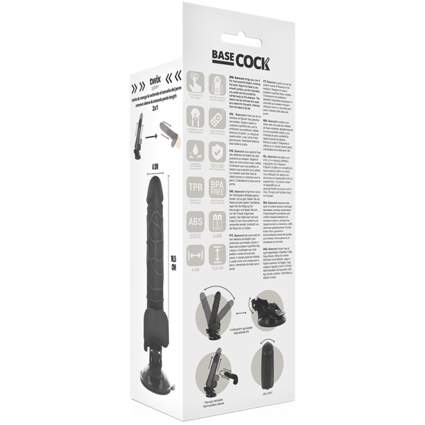 Basecock realistisk vibrator m. remote sort 18,5 cm