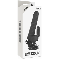 Basecock realistisk vibrator m. remote sort 18,5 cm