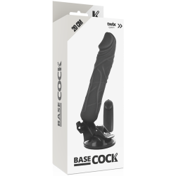 Basecock realistisk vibrator m. remote sort 20 cm