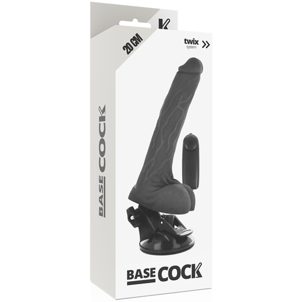 Basecock realistisk vibrator m. remote sort 20 cm